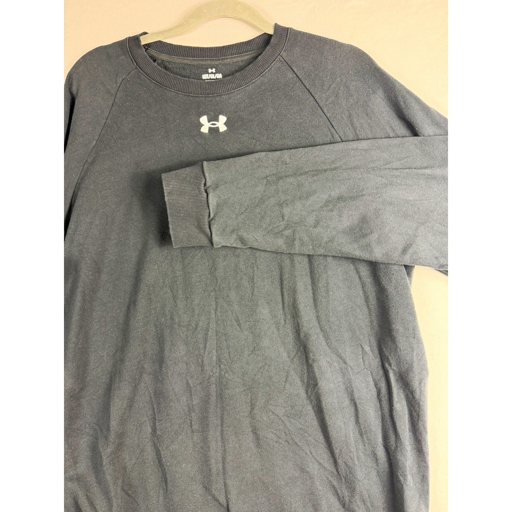 Under Armour black ls pullover crewneck sweater, center logo, men's large